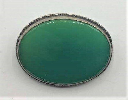 Sterling Silver and Oval Green Jade Brooch (1 of 4)