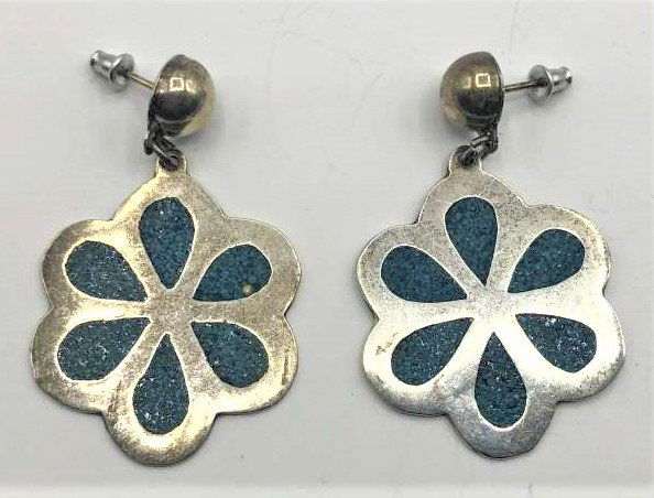 .925 Sterling and Turquoise Large Rosette Earrings (1 of 5)