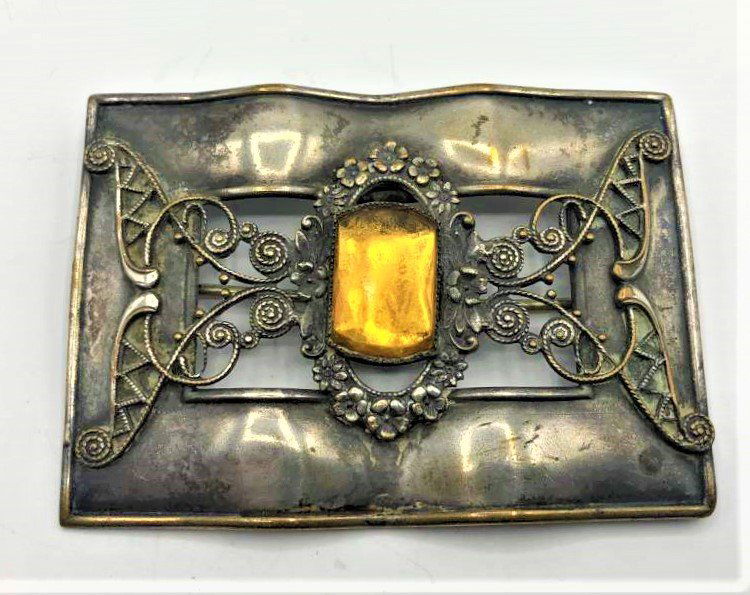 Ornate Edwardian Large Silver Brooch with Citrine Stone (1 of 4)