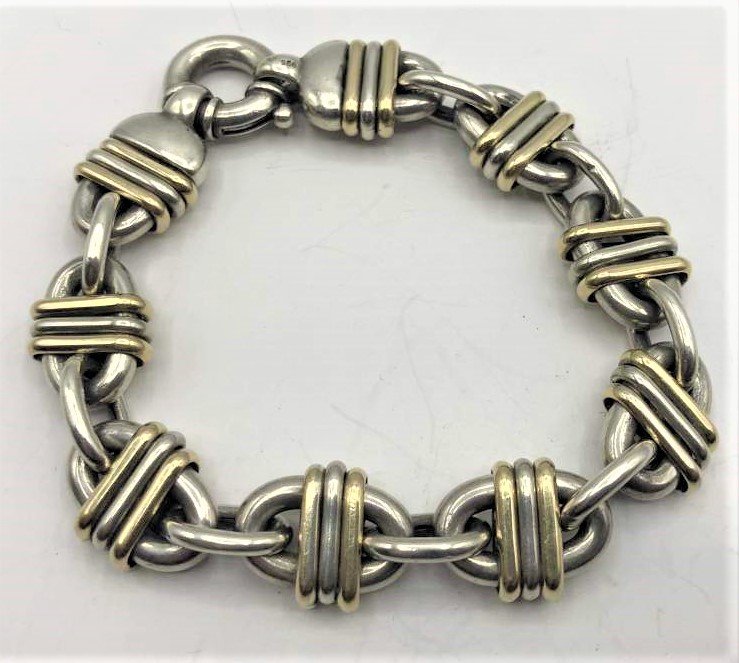 .925 Italy Sterling Silver Heavy Gauge Linked Bracelet (1 of 5)