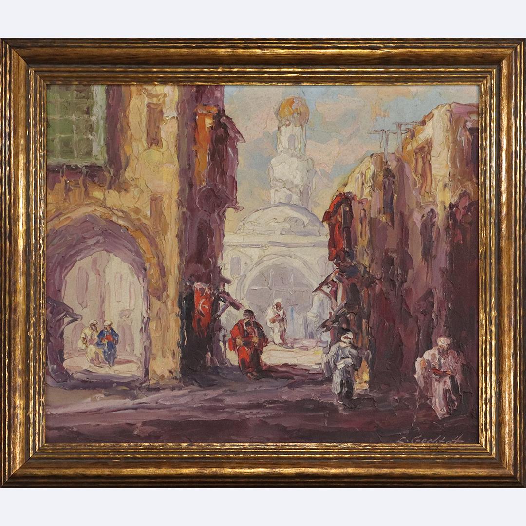 Leonid Gechtoff 1883-1941 Oil/b Street in Cairo Islamic (1 of 8)