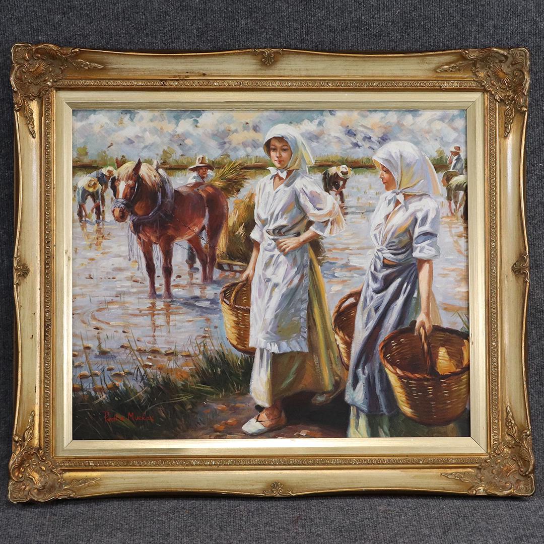 Pedro Muelas, Fine 20th C. Oil/c Harvesting with Women (1 of 6)