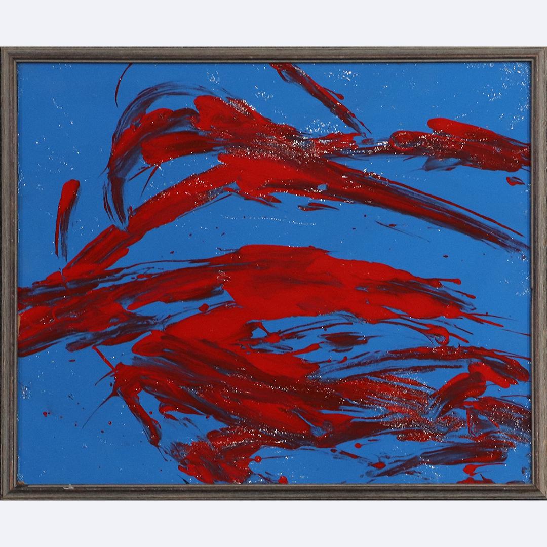 Pulgini, Mid-Century Modern Abstract Red on Blue O/b (1 of 6)