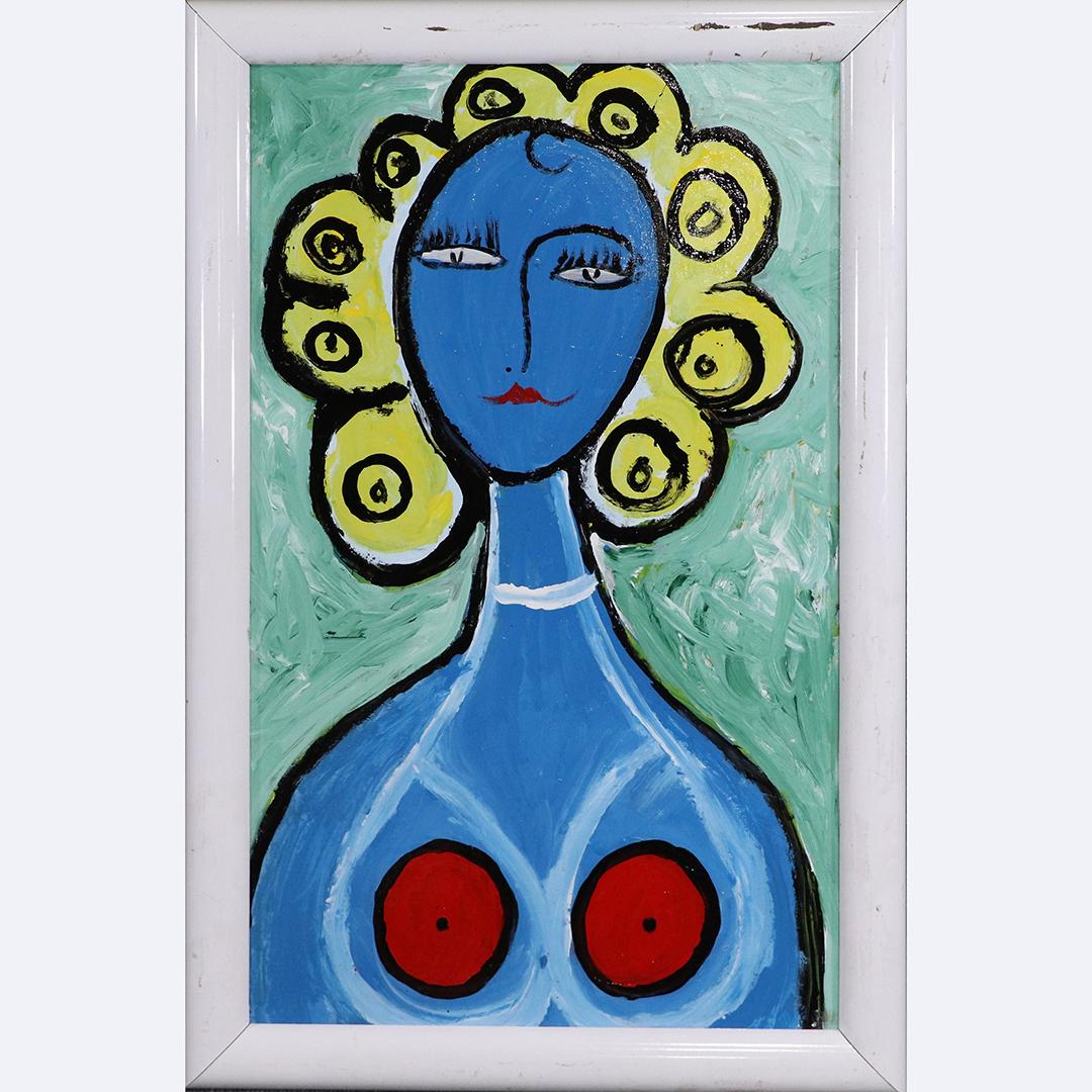 Pulgini Mid-Century Modern Abstract Blue Woman Portrait (1 of 6)