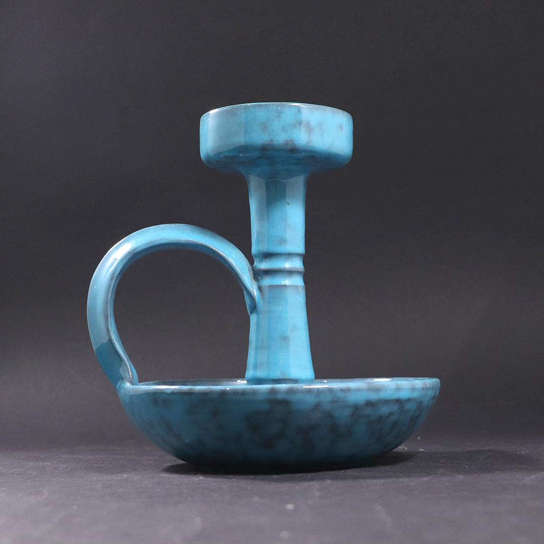 Mid-Century Italian Pottery Turquoise Chamber Stick (1 of 5)