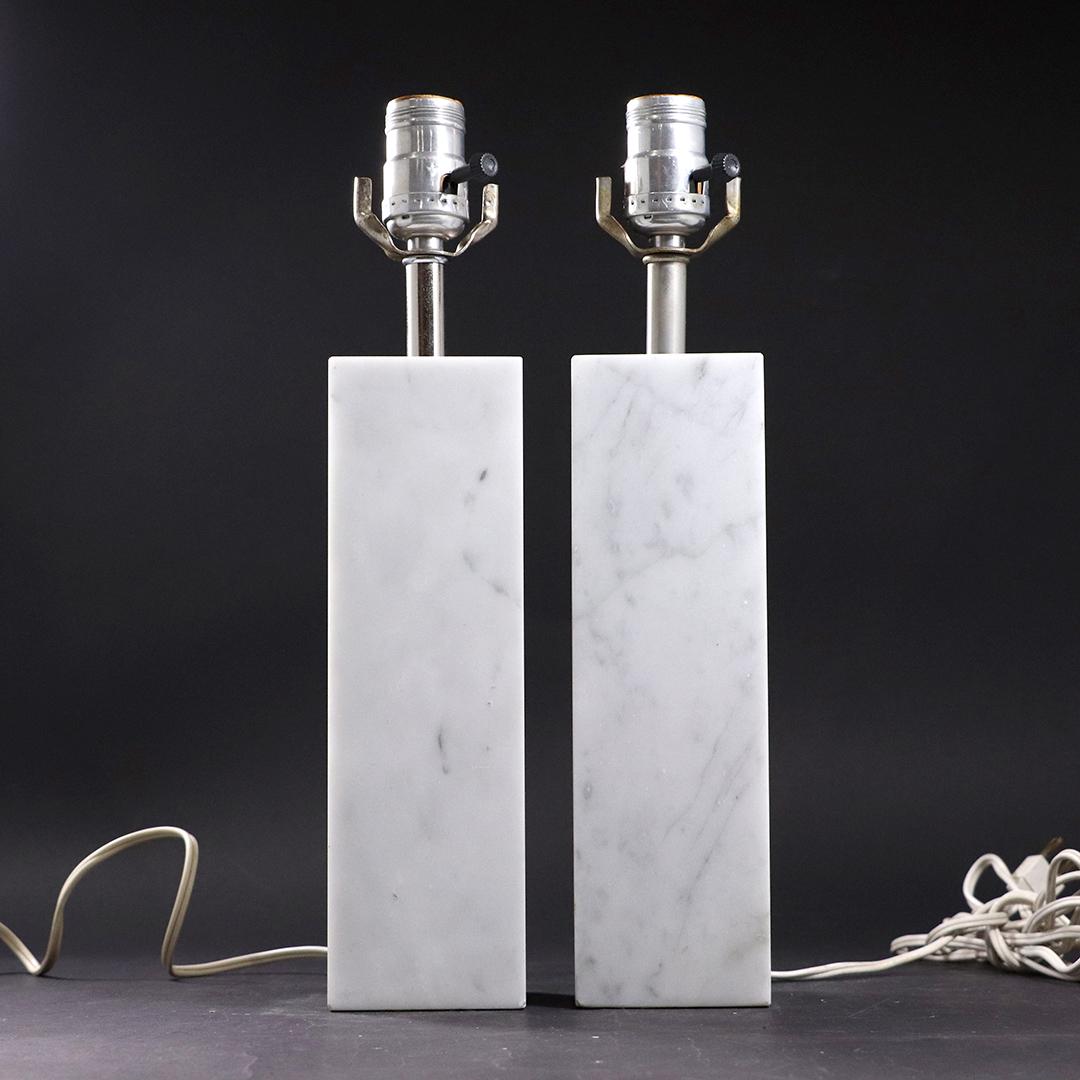 Pair Walter Von Nessan White Block Marble Table Lamps (1 of 4)