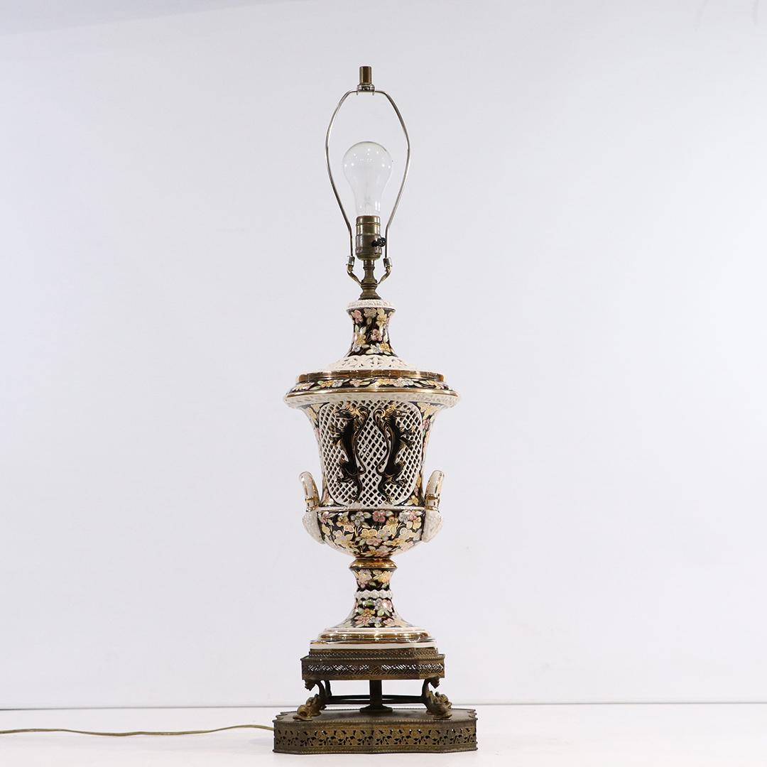 Capodimonte Urn Table Lamp,  Reticulated, Black Horse (1 of 10)