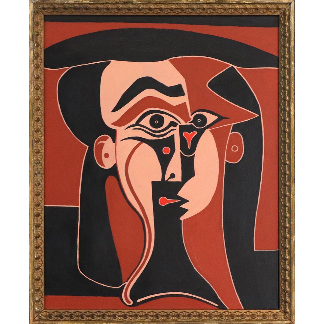 after Picasso, 20th C. Oil/c Abstract Face Portrait (1 of 6)