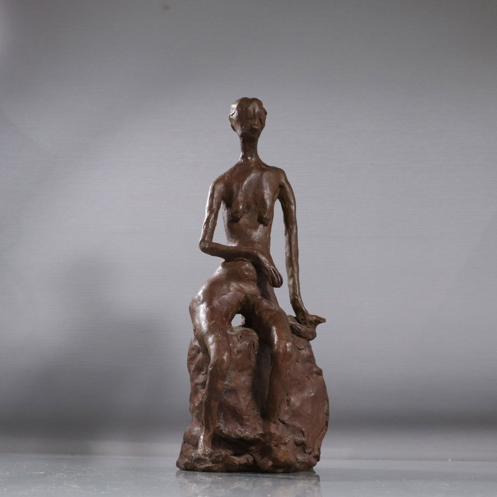 Mid-Century Modern Seated Woman Bronze Statue Signed (1 of 9)