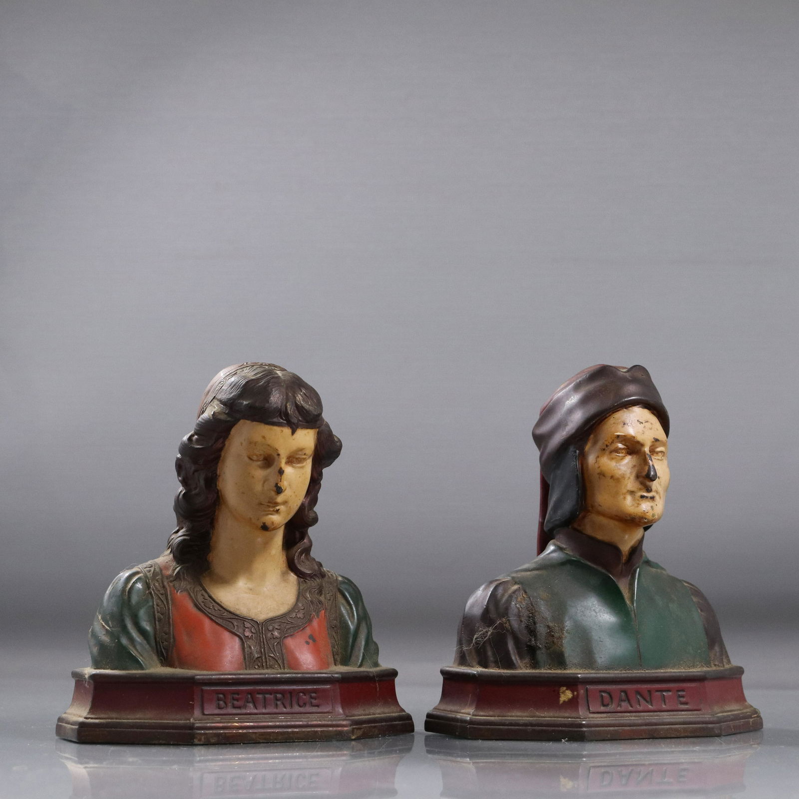 Dante and Beatrice Polychromed Cast Metal Bookends (1 of 8)