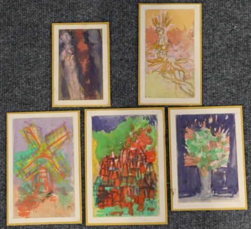 5 Assorted Mid-Century Watercolor Abstract Paintings (1 of 9)