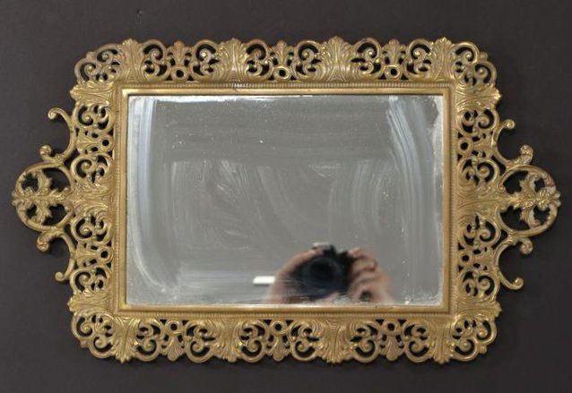 Ornate Victorian Brass Hanging Wall Mirror - Antique (1 of 5)