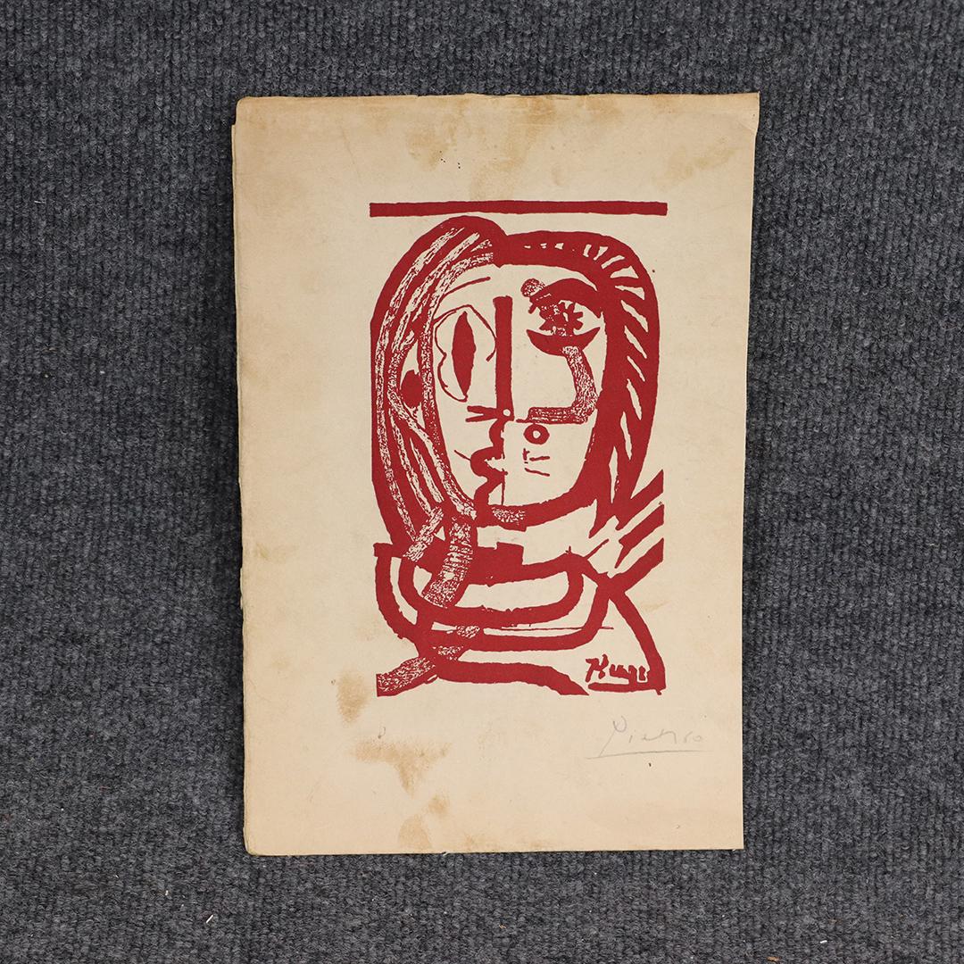 Pablo Picasso Lithograph, Pencil Sign Red Abstract Face (1 of 5)