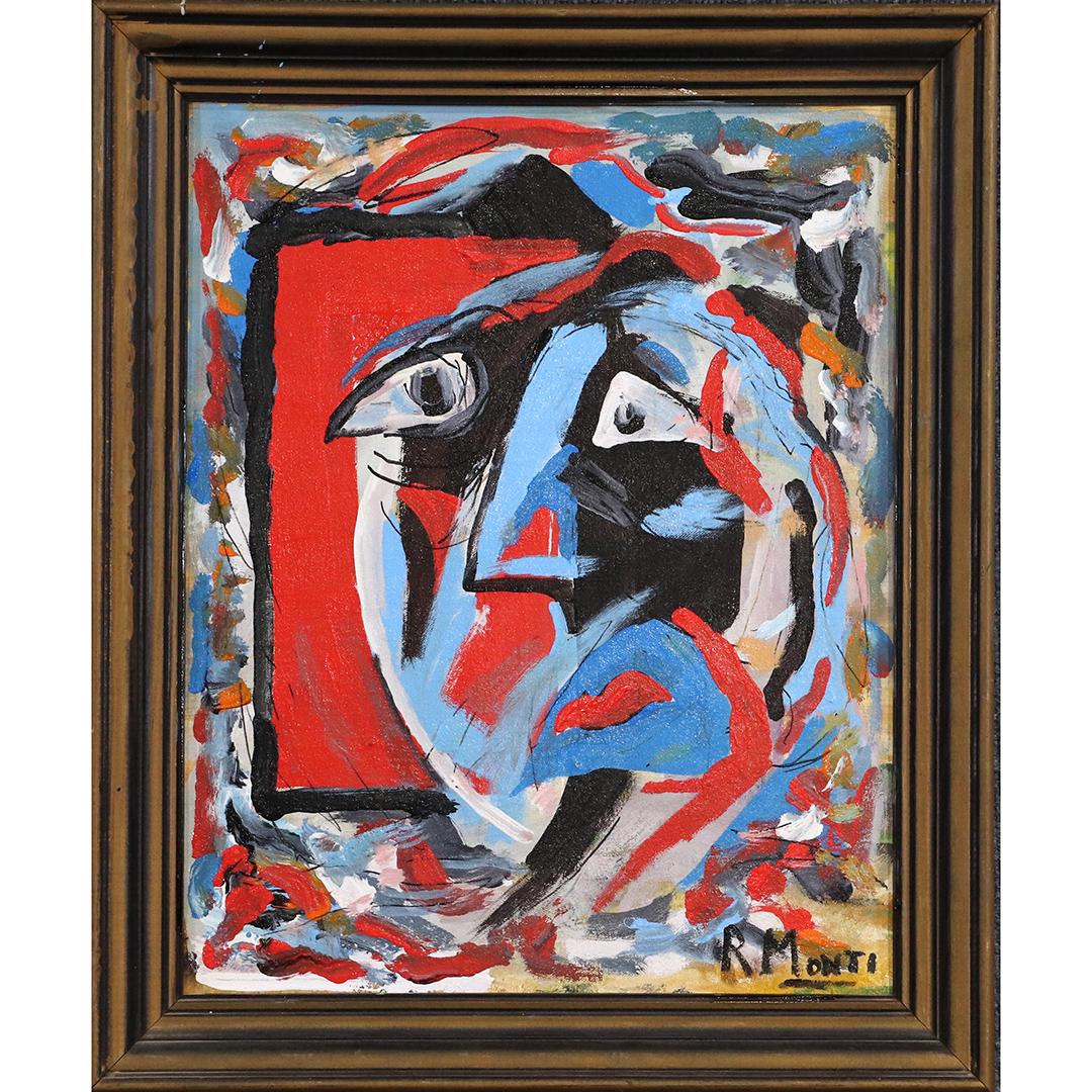 R. Monti, Mid-Century Abstract Face Portrait Painting (1 of 6)