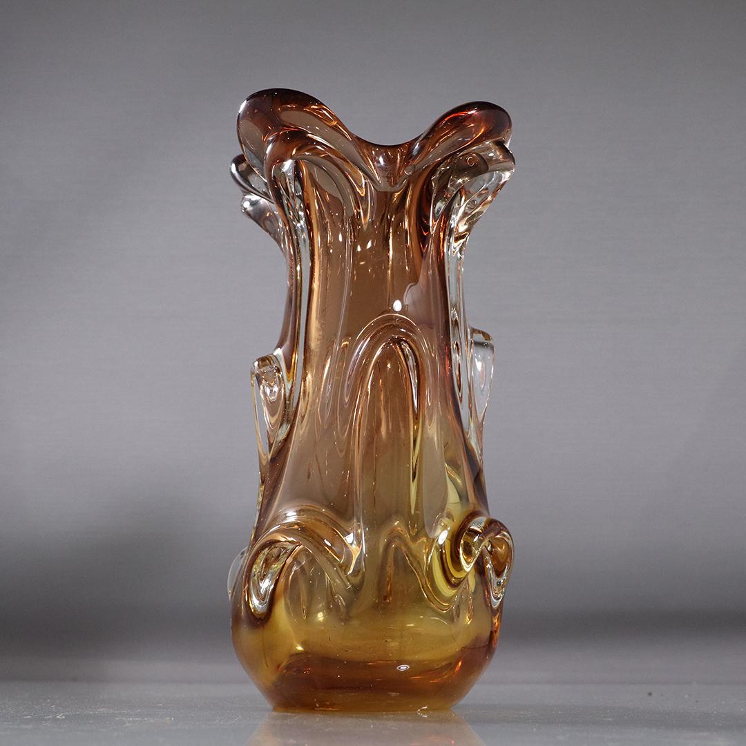 Mid-Century Free Form Art Glass Vase Brown to Amber (1 of 5)