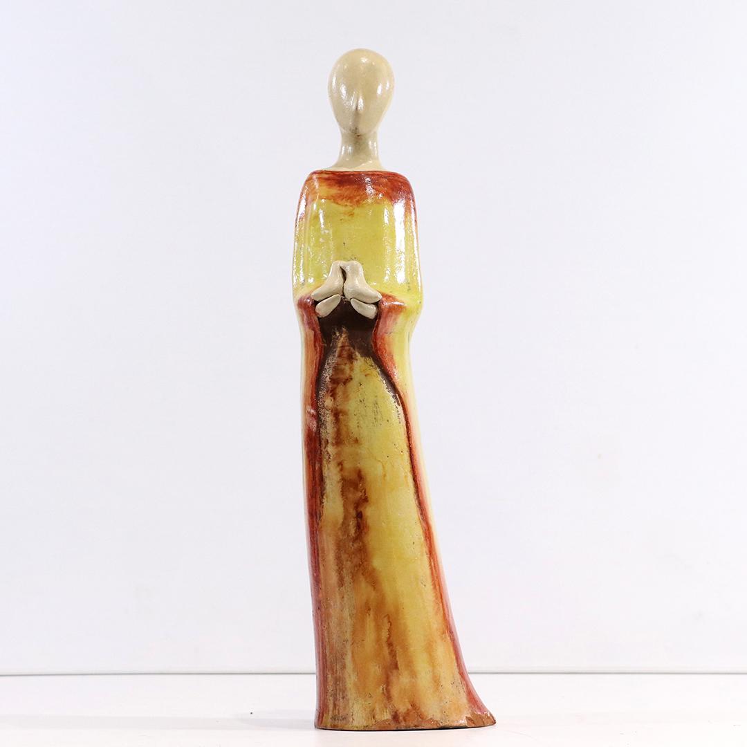 Mid-Century Terra Cotta Woman Holding 2 Doves Figure (1 of 7)