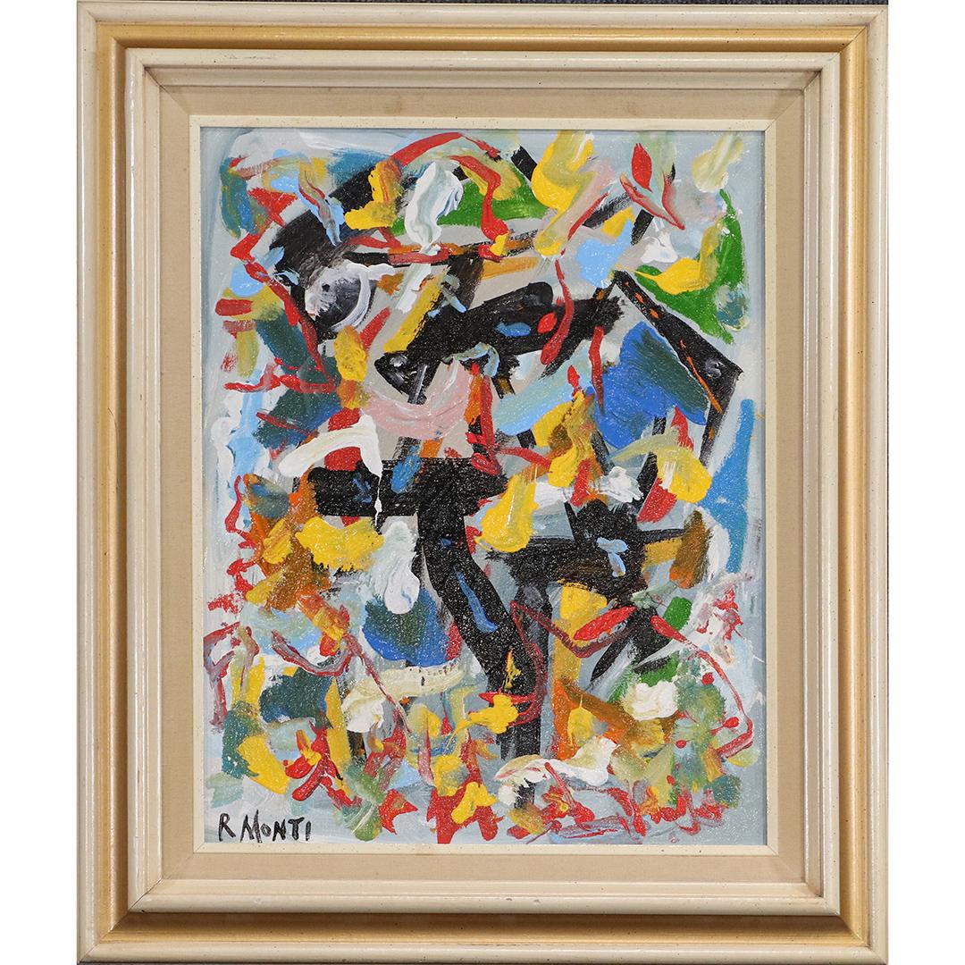 R. Monti, Mid-Century Abstract Oil Painting on Canvas (1 of 6)