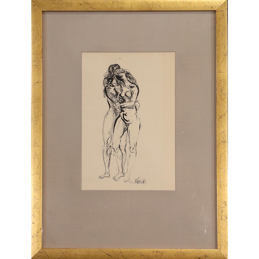 Frederick Taubes, 1900-1981 Ink Drawing Nudes Embracing (1 of 8)