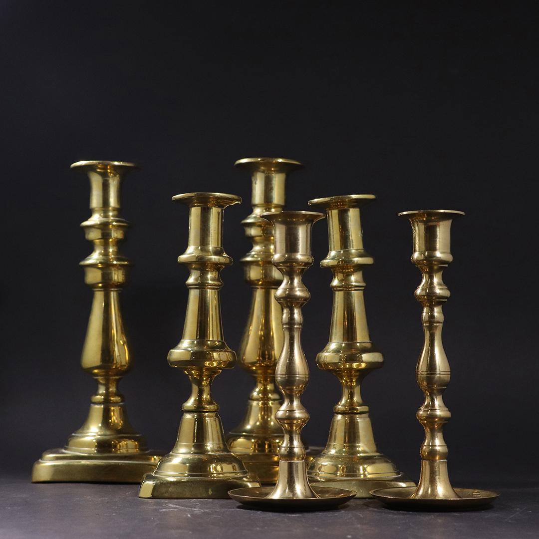 [3] Three Pairs Assorted English Brass Candlesticks (1 of 9)