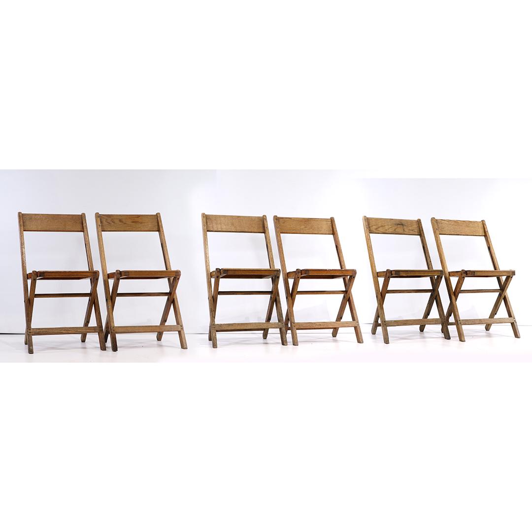6 Vintage Hard Wood Folding Chairs Incised "V F W" (1 of 10)
