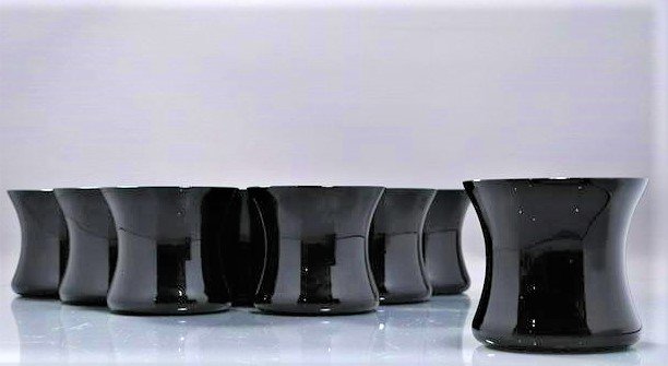 [10] Mid-Century Black Glass Drinking Mug Glasses: [10] Mid-Century Black Glass Drinking Mug Glasses. size: 3.5h x 3.75w