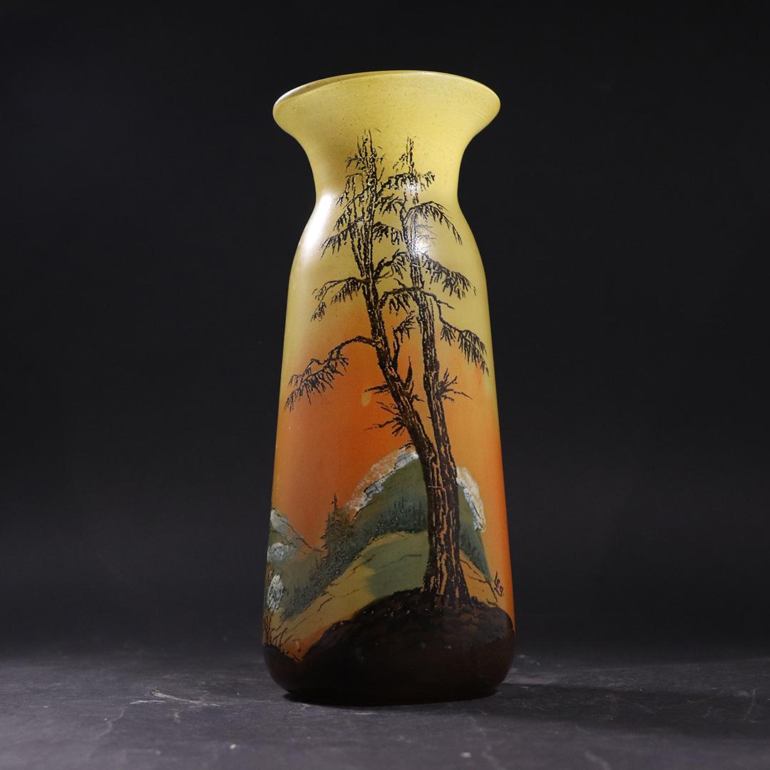 Signed Legas French Hand Painted Scenic Art Glass Vase (1 of 5)