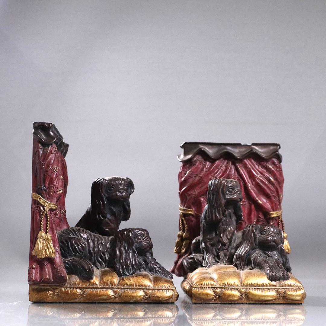 King Charles Spaniel Dog Figure Bookends Signed EC (1 of 8)