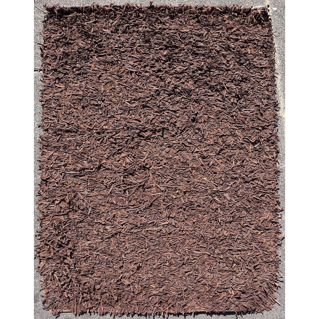 Modern Design Brown Leather Strips Shag Area Size Rug (1 of 4)