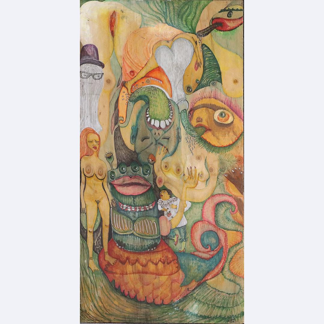 L N Denny, Oil/b Surrealist Painting Nudes, Lizards. (1 of 6)