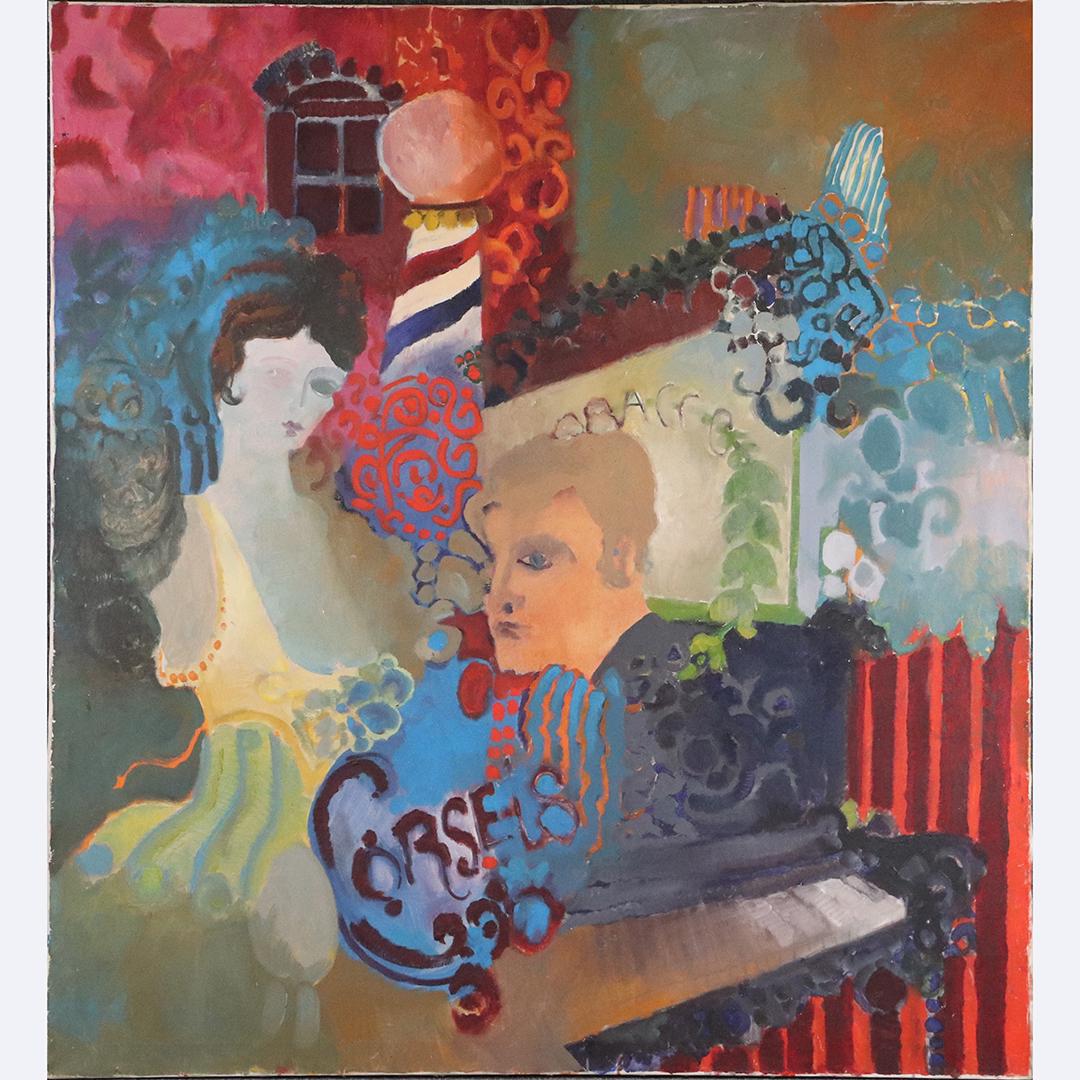 1960's French School Oil Painting Corsets, Barber Pole (1 of 5)