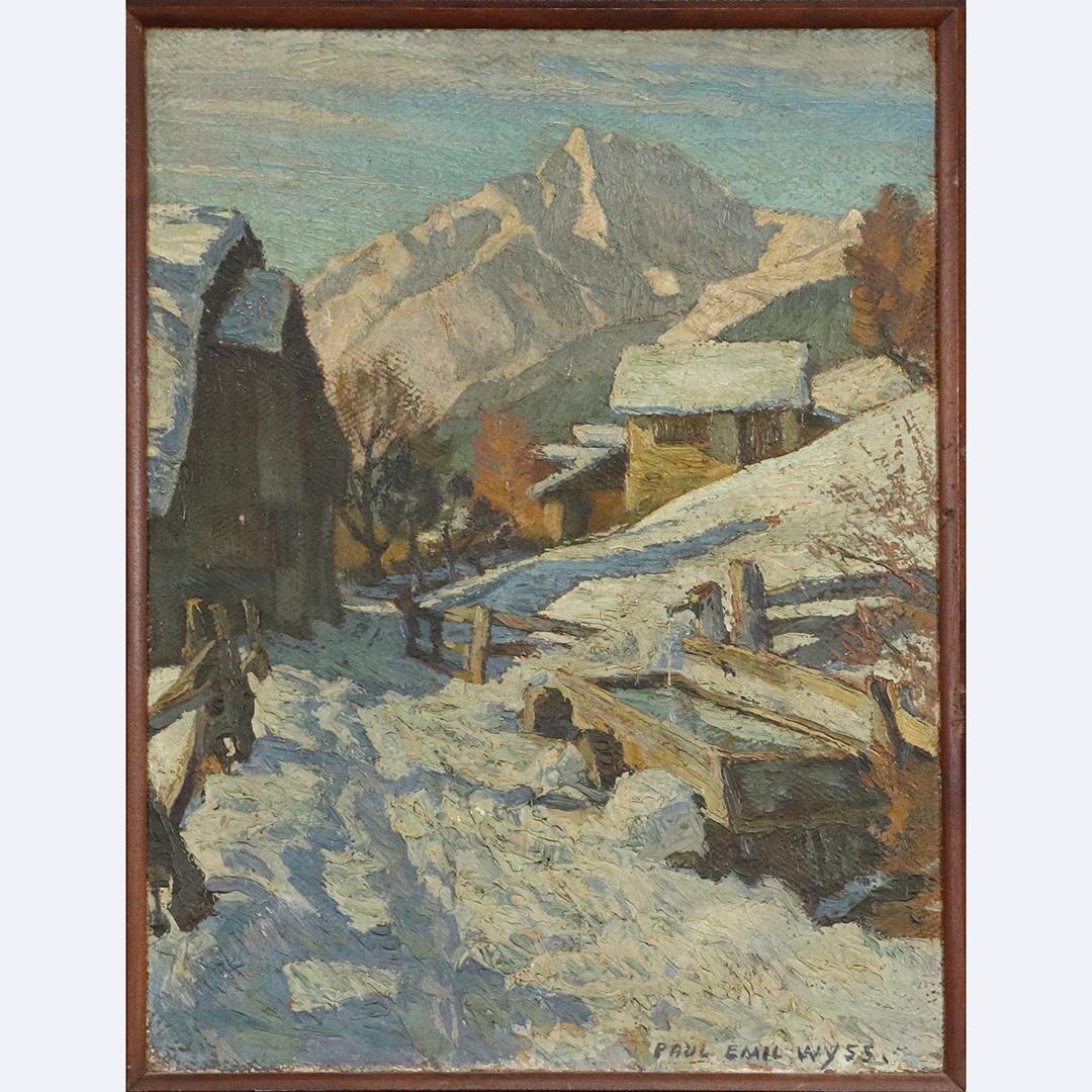 Paul Emil Wyss, O/c Painting Switzerland Chalet in Alps (1 of 7)