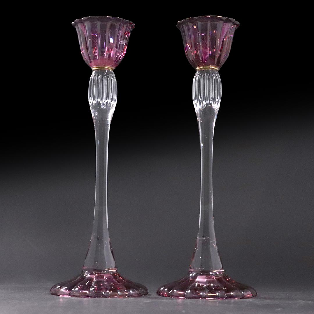 Pair Amethyst and Crystal Glass Tall Candlesticks (1 of 6)