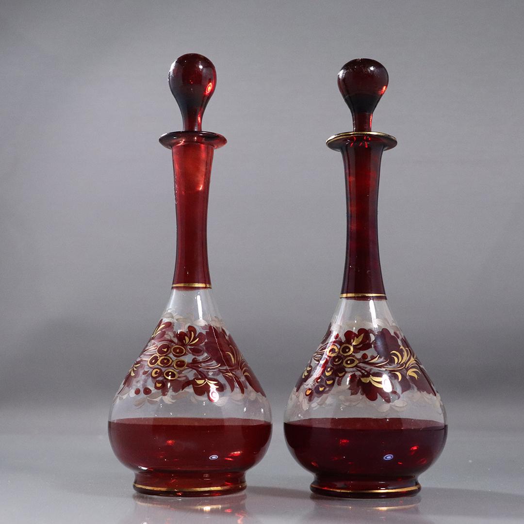 [2] 19th C Hand Blown Ruby Flash Barber Cologne Bottles (1 of 8)