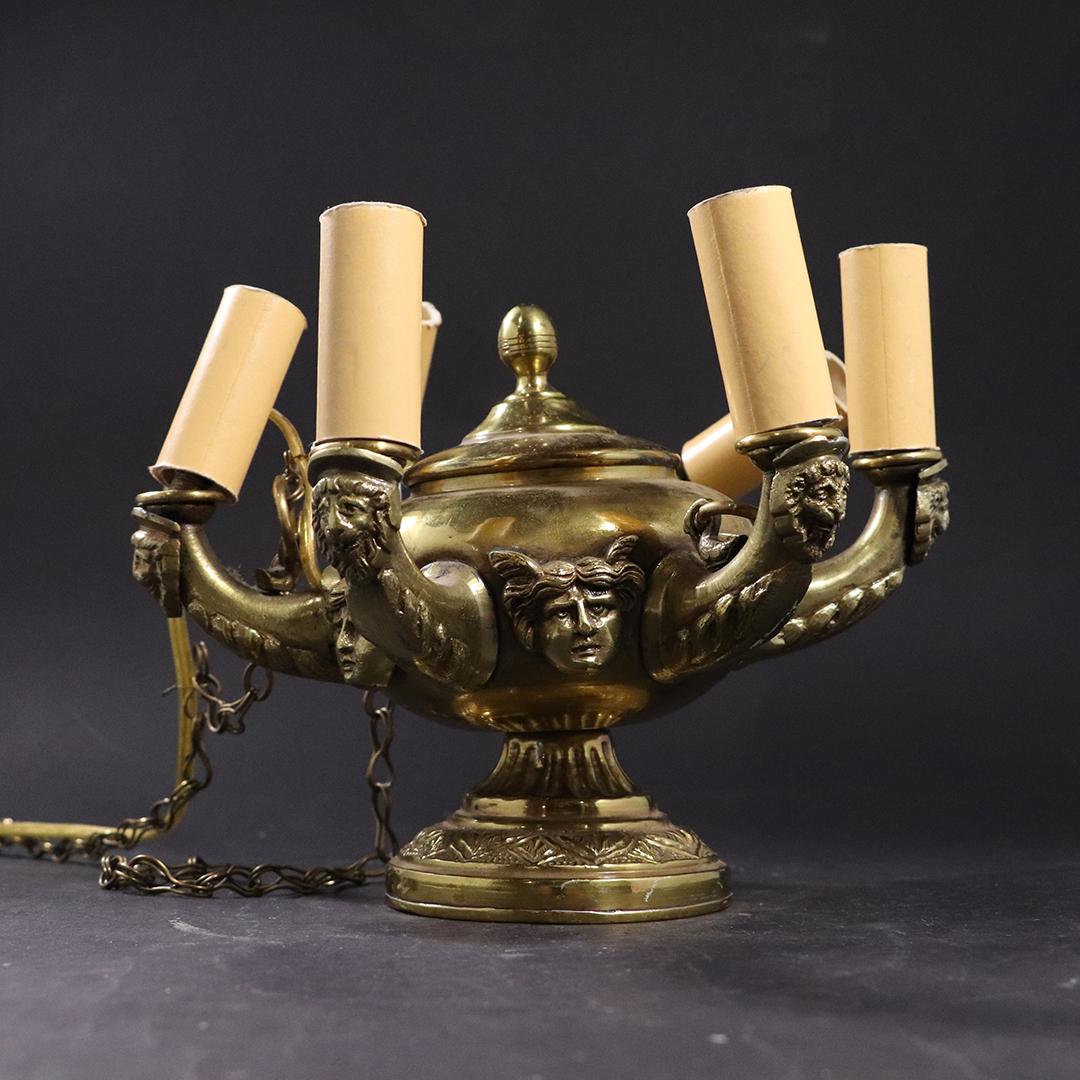 Vintage Cast Brass Six Arm Small Electric Hall Fixture (1 of 8)