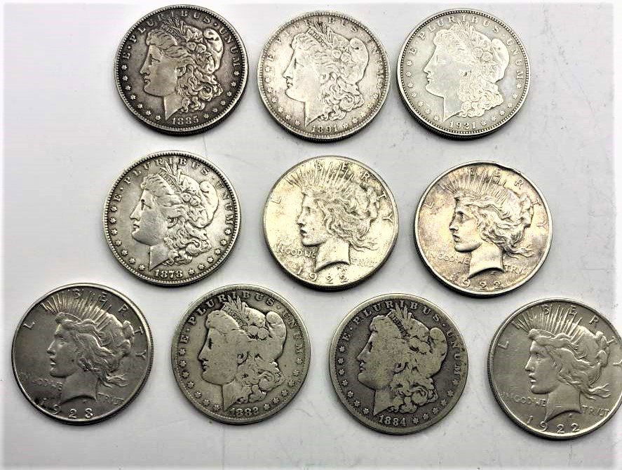 Ten Assorted U.S. SILVER DOLLARS 6 Morgan & 4 Liberty (1 of 6)