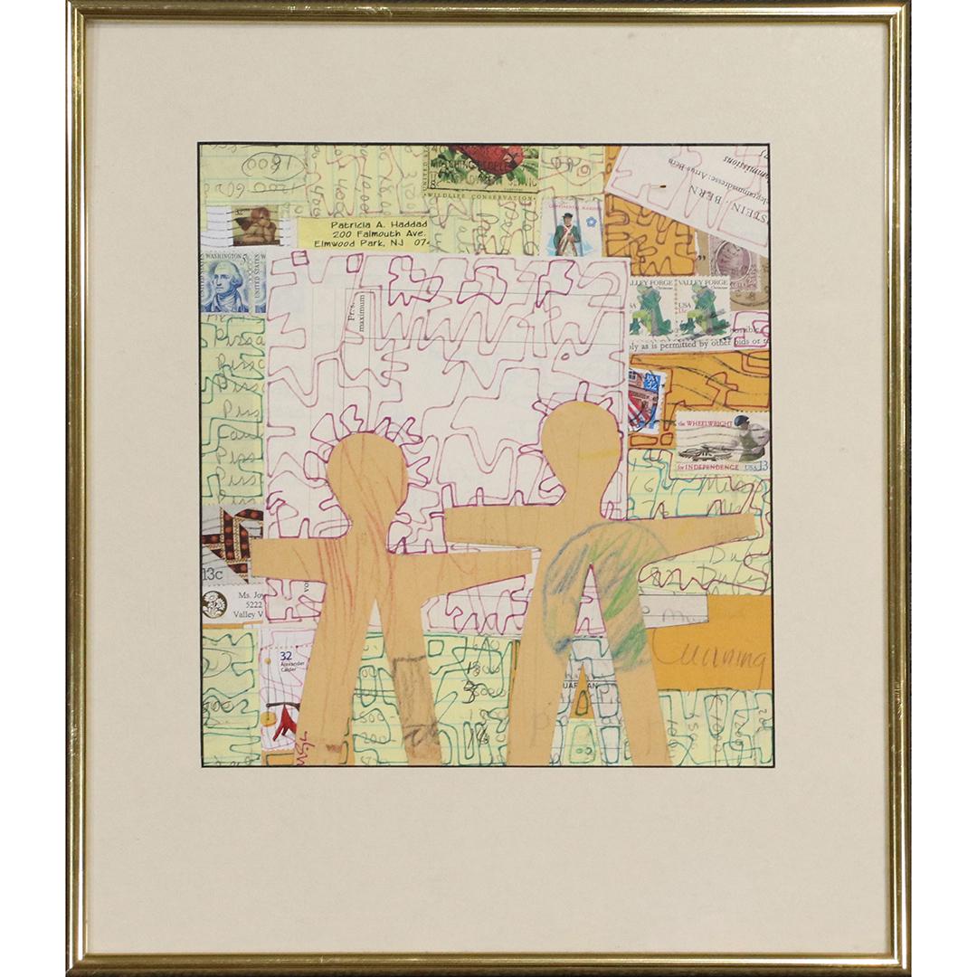 Wayne Cunningham, American, Modernism Abstract Collage: Wayne Cunningham, American, Modernism Abstract Collage with Figures. Signed, Framed. Well listed American Artist. size: 9.5x8.75 image, 15x13 outside frame. ASKart: Wayne Cunningham (20th Century)Wayn