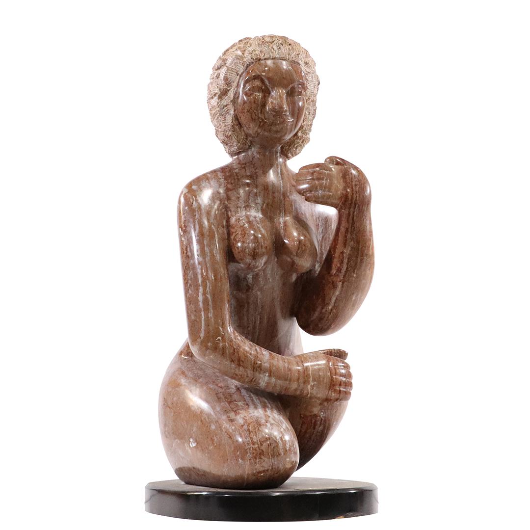 Irving Edelson 1997 "La Femina" Woman Mable Sculpture: Irving Edelson 1997 "La Femina" Woman Mable Sculpture. Large size. Has Artist's name plaque. High quality carved and polished marble sculpture statue. size: 29h x 17L x 12w