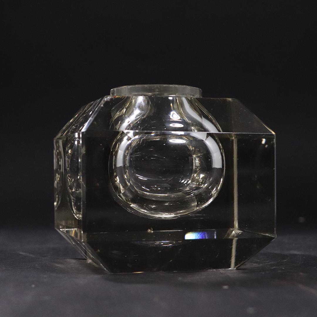 Mid-Century Heavy "Block" Square Sides Glass Vase: Mid-Century Heavy "Block" Square Sides Glass Vase. Vintage. Clear Crystal. size: 4h x 4w