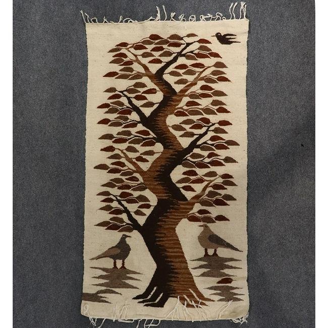 3 Assorted Peruvian Rug, Native American Afghan Poncho: 3 Assorted Peruvian Rug, Native American Afghan Poncho. Native American Design Throw Rug / Poncho Vintage; Peruvian Tapestry / Rug depicting Tree of Life with Birds Vintage, size: 18x20, 55x33, 72x42