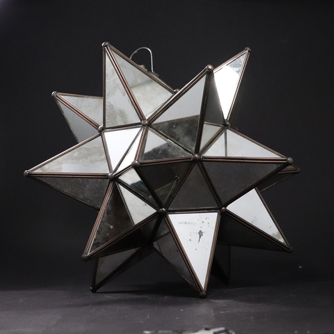 Vintage Moravian Star Pendant Light with Mirrored Glass: Vintage Moravian Star Pendant Light with Mirrored Glass, works. size: 15.5h x 12.5w