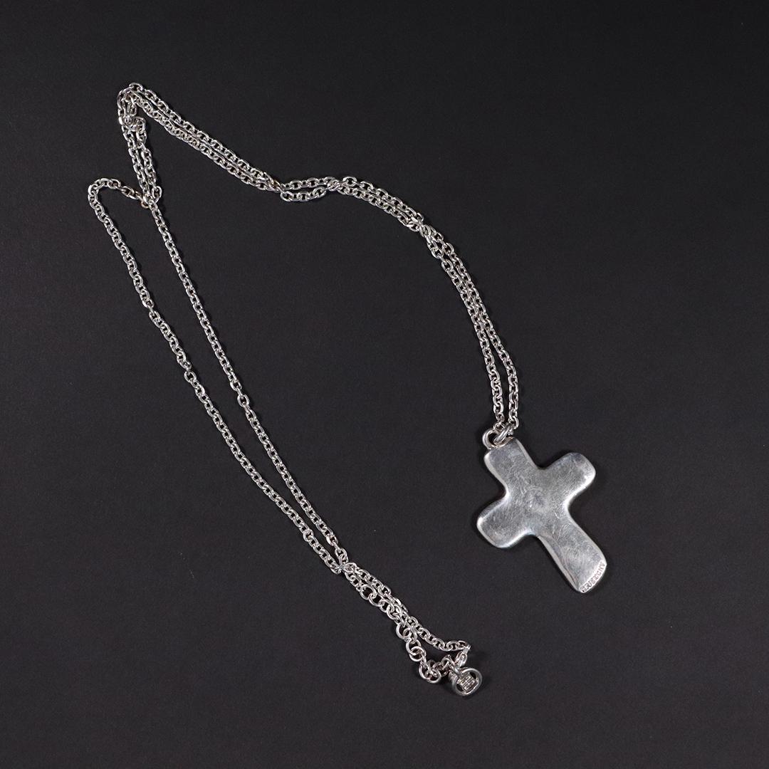 Givenchy Silvered Stylized Cross & Chain, Both Signed: Givenchy Silvered Stylized Cross & Chain, Both Signed. size: 2.25x1.75 pendant, 20L chain