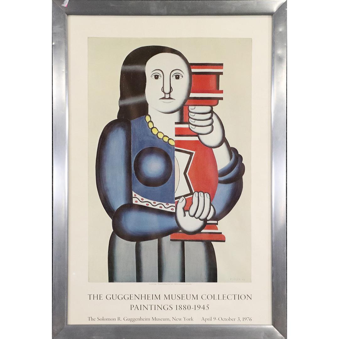 Fernand Leger, Guggenheim Museum Exhibition Poster: Fernand Leger, Guggenheim Museum Exhibition Poster. Signed in plate: F Leger. Vintage. Original framing. size: 32.5x21.5 image, 35.5x24.5 outside frame
