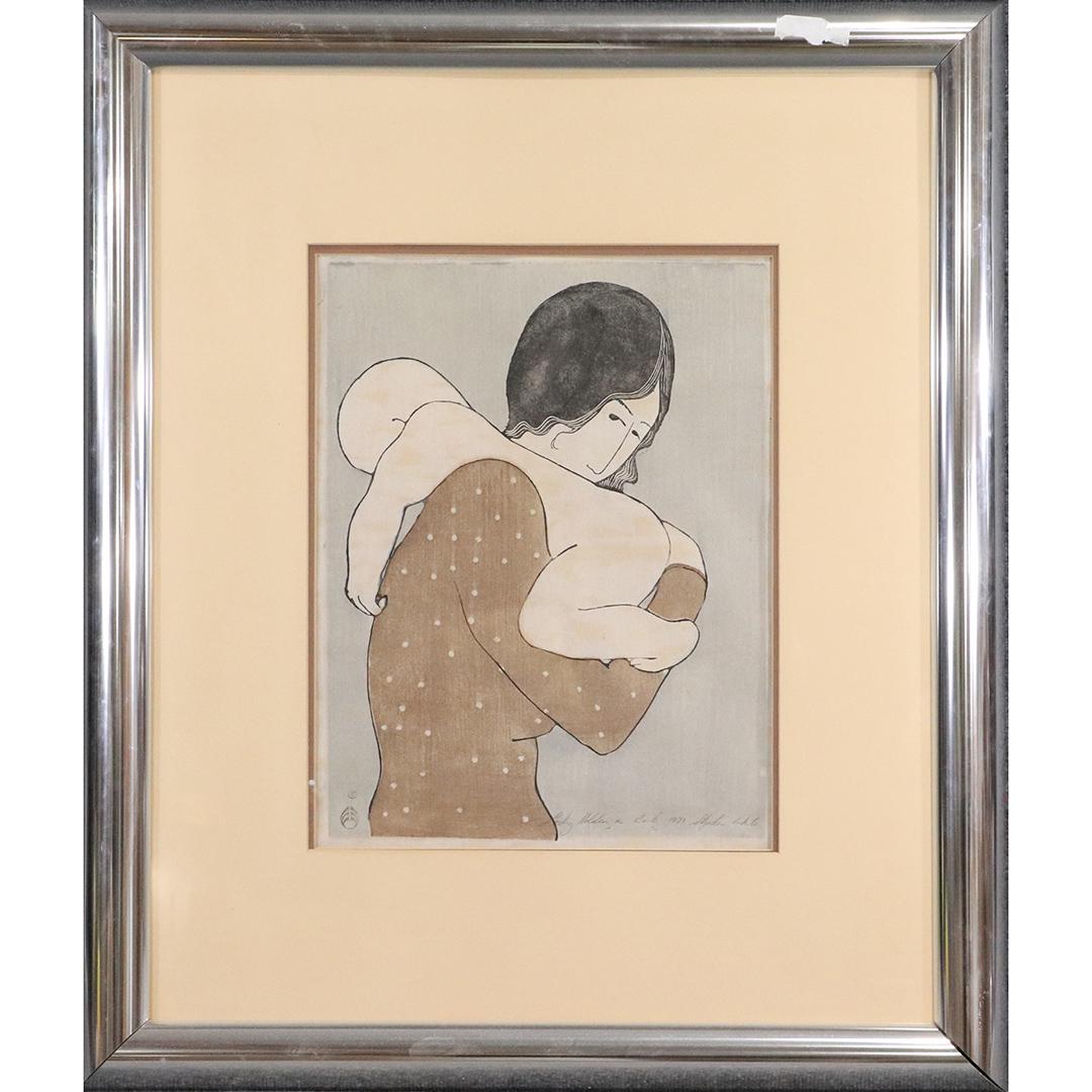 Stephen White 1977, Lithograph "Lady Holding a Baby": Stephen White 1977, Lithograph "Lady Holding a Baby". Signed, Framed, Titled. size: 21x16 image. 38.5x32.5 outside frame. ASKart: Stephen White (Born 1939)Stephen White is active/lives in North Caroli