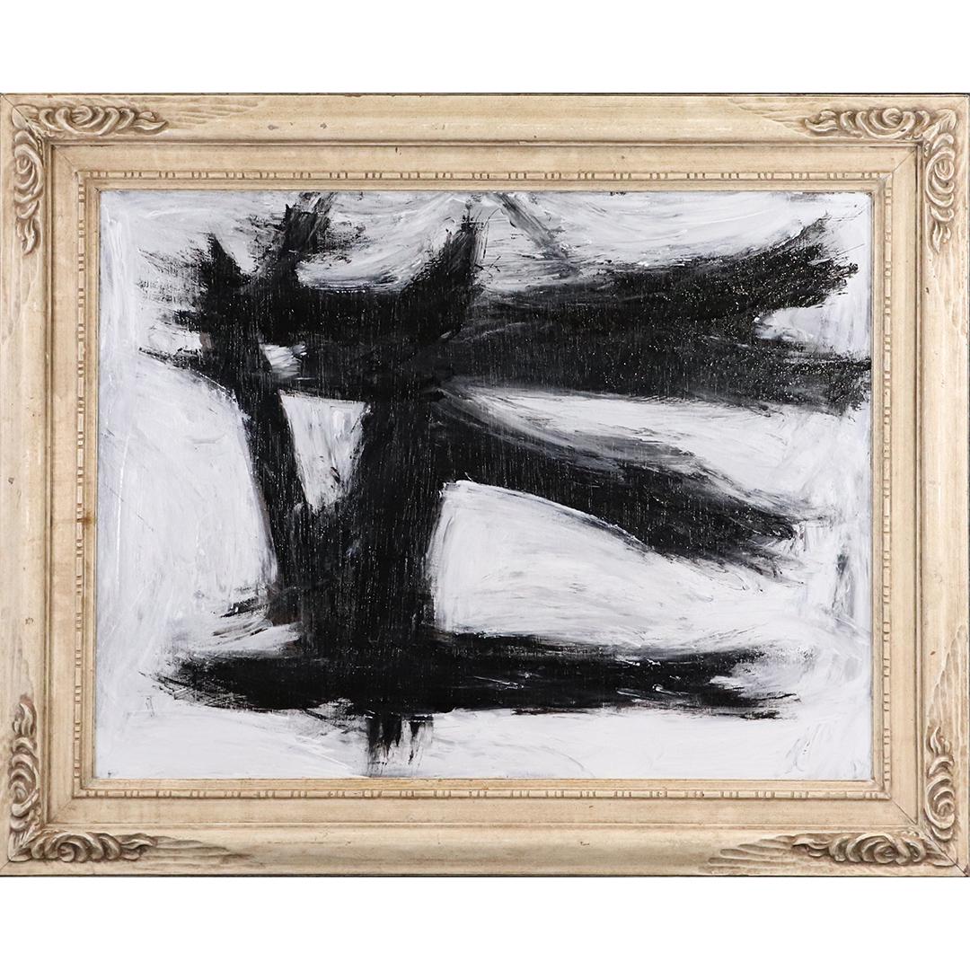 Pulgini after Franz Kline, Black and White Abstract O/b: Pulgini after Franz Kline, Black and White Abstract O/b. Strong image. Black lines on white. Framed. Signed on verso. Nice quality. Signed on verso. Popular Philadelphia area artist. size: 30x40 image
