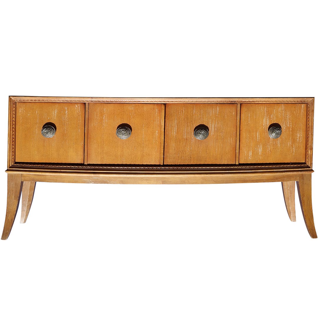 French Deco Style Marble Top Credenza & 10 Chairs: French Deco Style Marble Top Credenza / Sideboard by Century Furniture. With 10 Matching Dining Chairs, 2 arms and 8 straight chairs. size: 40h x 73L x 22w cabinet size chairs: (10x) 40h x 20.5w no ar