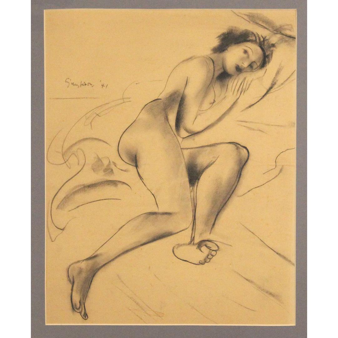 Maxwell Stewart Simpson 1941, Reclining Nude Drawing: Maxwell Stewart Simpson 1941, Reclining Nude Female Graphite Drawing. Signed and dated 1942. Artist information on verso. Well listed American artist. Size: 23x18 . ASKart: Maxwell Simpson (1896 - 198