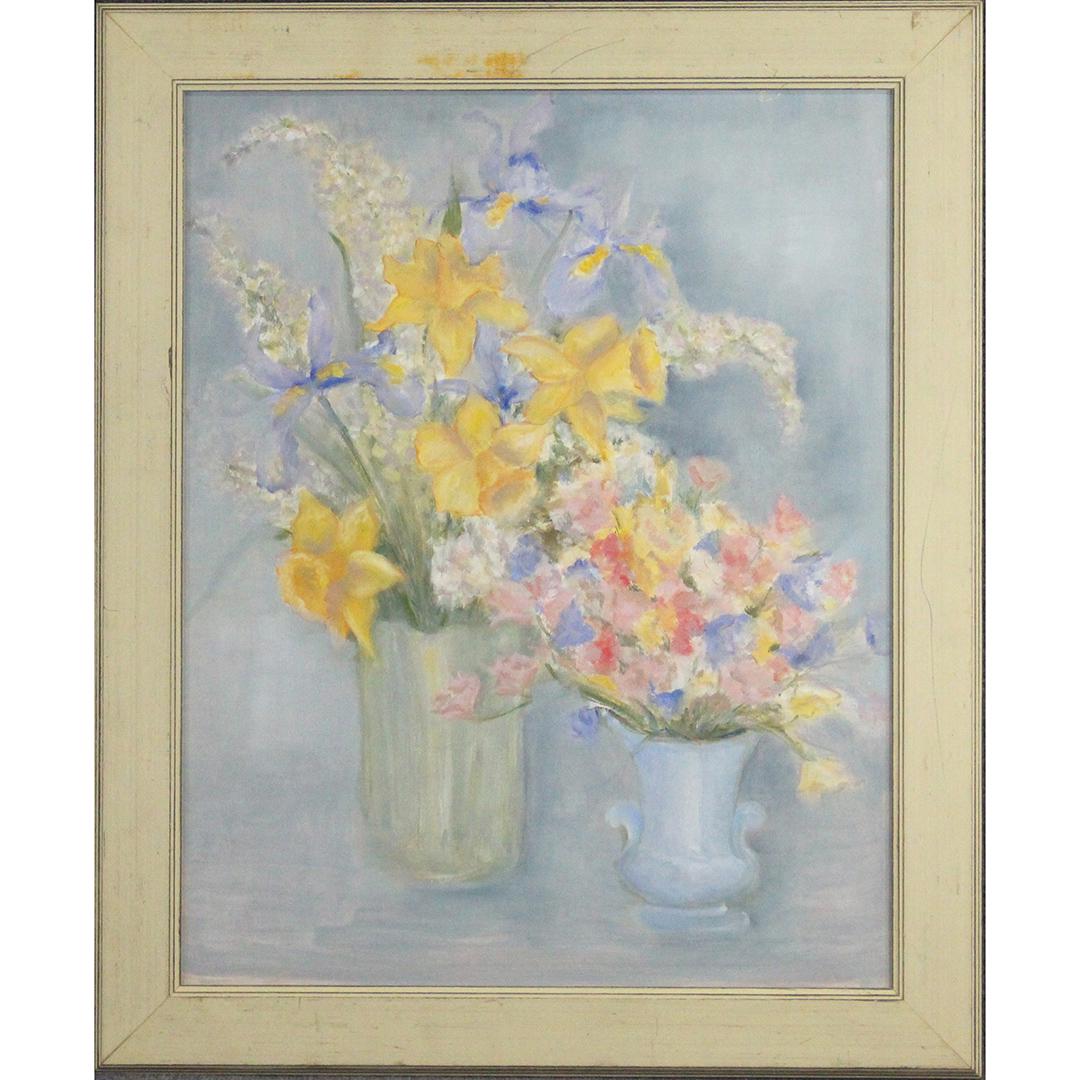 Stephen Davies, Vintage O/c Still Life Flowers in Vase: Size: 30x24, outside of frame: 36x30