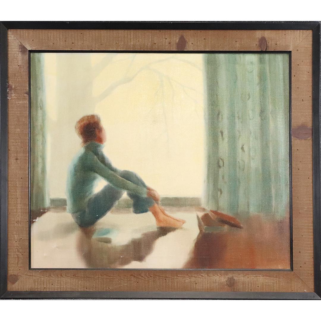 M Weston, Fine 20th C. Oil/c Seated Figure at Window: M Weston, Fine 20th C. Oil/c Seated Figure at Window. Oil on canvas painting. Signed. Framed. size: 30x36 image, 38x44 outside frame
