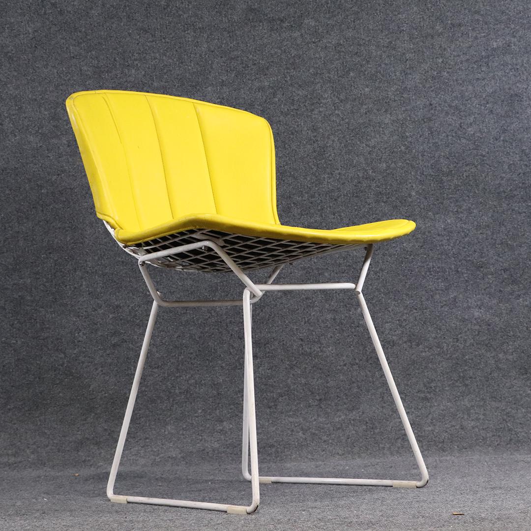 KNOLL International BERTOIA White Metal Side Chair: KNOLL International BERTOIA White Metal Side Chair, Yellow covering. Retains original label: Knoll International. size: 30.5h x 21w