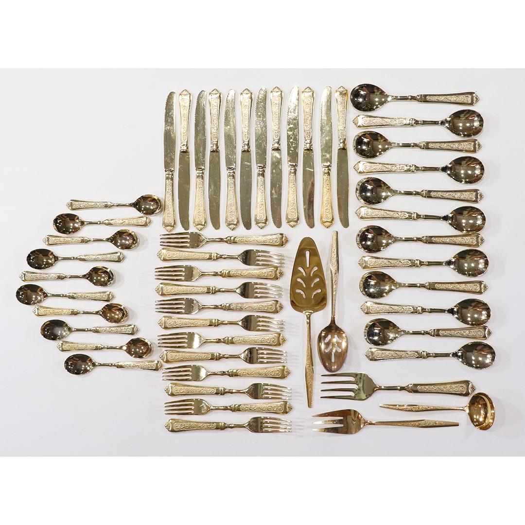 51 Pieces I S Co. Golden Bouquet Gold Plated Flatware:  size: 6-10.5L range, 2.5x19x12.5 case